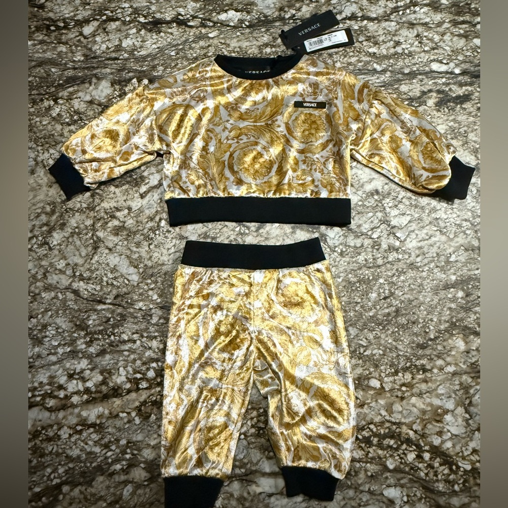 Versace Gold and Cream Baroque Print Track Suit